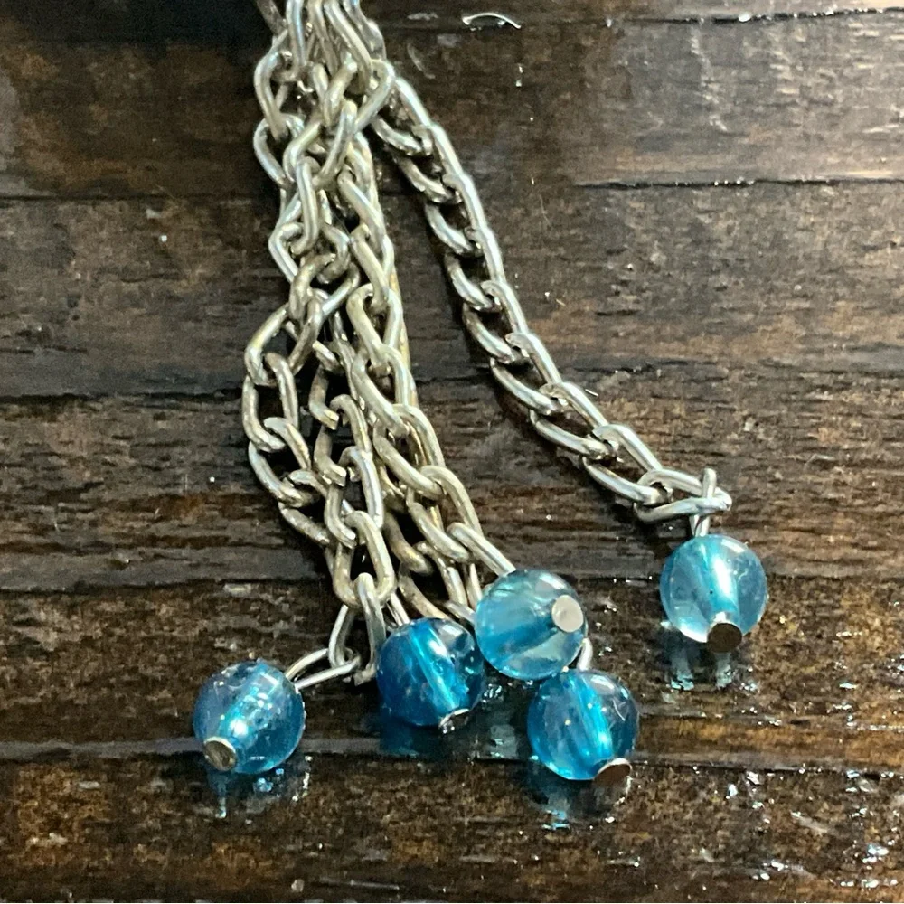 Unique Blue Glass Ornament with Wire Tinsel Beads